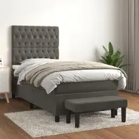 Prolenta Maison Exclusive: Base de cama con somier y colchón, color gris oscuro, 80 x 200 cm, tapizada en terciopelo