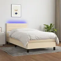 Prolenta Maison Exclusive: Base de cama con somier, colchón y luces LED, color crema, 90x200 cm, material textil