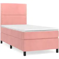 Syfax Cama box spring con colchón terciopelo rosa 90x200 cm
