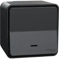 Schneider Electric Mureva Styl: Pulsador iluminado con LED, para montaje superficial, grado de protección IP55, resistencia IK08, color gris, marca , modelo MUR35028
