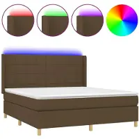 Syfax Cama box spring colchón luces LED tela marrón oscuro 180x200cm