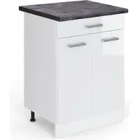 Vicco Mueble bajo de cocina R-Line Blanco alto brillo 60 cm con cajón, ET Antracita, Model 45928