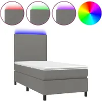 Syfax Cama box spring colchón y luces LED tela gris oscuro 90x190 cm