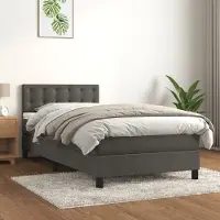 Prolenta Maison Exclusive: Base de cama con somier y colchón, color gris oscuro, 100x200 cm, tapizada en terciopelo
