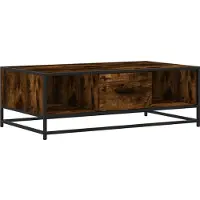 Syfax Mesa de centro madera ingeniería metal roble humo 100x57x35 cm