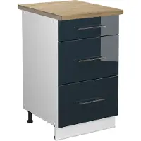 Vicco Mueble bajo de cocina Fame-Line Azul oscuro alto brillo 50 cm , AP Goldkraft, Model 49712