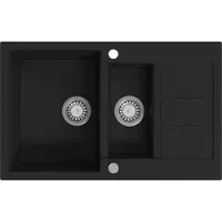 Syfax Fregadero de cocina con 2 senos granito negro