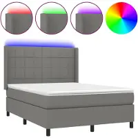 Syfax Cama box spring colchón y luces LED tela gris oscuro 140x190 cm