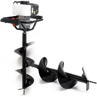 Wiltec Kit de taladro para pozos de con motor de gasolina de 1,4 kW y 52 cm³, que incluye tornillos de perforación de 250 mm y 300 mm
