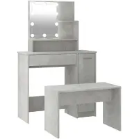 Syfax Juego de tocador con LED madera contrachapada gris hormigón