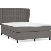 Syfax Cama box spring con colchón cuero sintético gris 140x200 cm