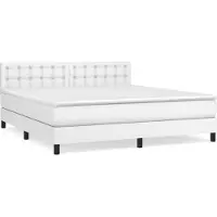 vidaXL Cama con somier y colchón blanco de , 180x200 cm, tapizada en cuero sintético