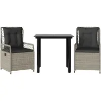 Syfax Set comedor de jardín 3 pzas cojines ratán sintético gris claro