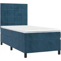 Syfax Cama box spring con colchón terciopelo azul oscuro 100x200 cm