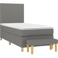 Syfax Cama box spring con colchón tela gris oscuro 90x200 cm