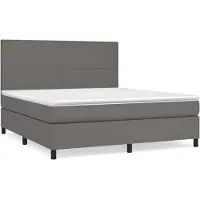 Syfax Cama box spring con colchón cuero sintético gris 160x200 cm