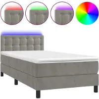 Syfax Cama box spring colchón y LED terciopelo gris claro 80x200 cm