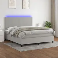 Prolenta Maison Exclusive: Base de cama con somier, colchón y luz LED, color gris claro, 180x200 cm, material: textil
