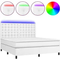 Syfax Cama box spring colchón y LED cuero sintético blanco 160x200 cm