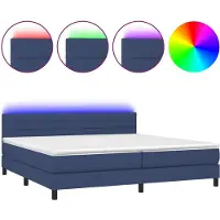 Syfax Cama box spring colchón y luces LED tela azul 200x200 cm
