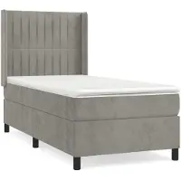Syfax Cama box spring con colchón terciopelo gris claro 100x200 cm