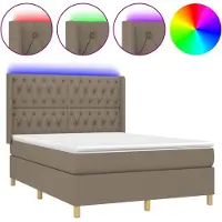 Syfax Cama box spring colchón y luces LED tela gris taupe 140x190 cm