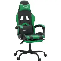 Syfax Silla gaming giratoria y reposapiés cuero sintético negro verde