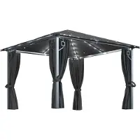 Syfax Cenador cortina y tira de lz LED aluminio antracita 300x300 cm