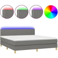 Syfax Cama box spring con colchón y LED tela gris oscuro 180x200 cm