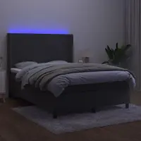 Prolenta Maison Exclusive - Base de cama con somier, colchón y luces LED, color gris oscuro, 140x190 cm, tapizada en terciopelo