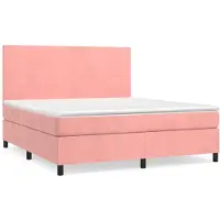 Syfax Cama box spring con colchón terciopelo rosa 160x200 cm