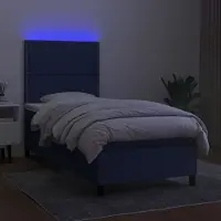 Prolenta Maison Exclusive: Base de cama con somier, colchón y luces LED, color azul, 100x200 cm, tapizada en tela