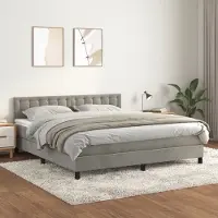 Prolenta Maison Exclusive: Base de cama con somier y colchón, color gris claro, 160x200 cm, tapizada en terciopelo