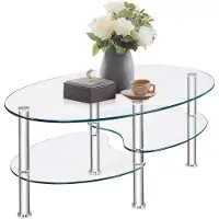 Costway Mesa de centro de 3 niveles, mesa de vidrio, mesa auxiliar de vidrio, mesa para sala de estar, mesa para sofá, mesa de té para el hogar y la oficina, mesa de café, transparente
