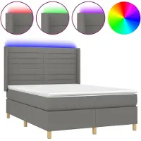 Syfax Cama box spring colchón y luces LED tela gris oscuro 140x200 cm