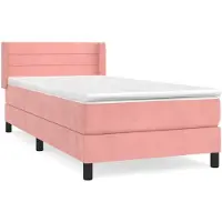 Syfax Cama box spring con colchón terciopelo rosa 90x200 cm