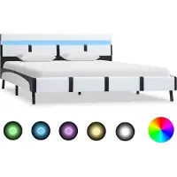 Syfax Estructura de cama con LED cuero sintético blanco 160x200 cm