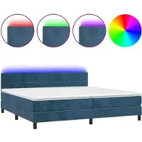 Syfax Cama box spring colchón y LED terciopelo azul oscuro 200x200 cm