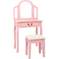 Syfax Tocador y taburete madera paulownia y MDF rosa 65x36x128 cm