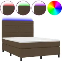 Syfax Cama box spring colchón luces LED tela marrón oscuro 140x200cm