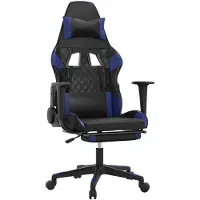 Syfax Silla gaming de masaje y reposapiés cuero sintético negro azul