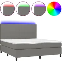Syfax Cama box spring colchón y luces LED tela gris oscuro 180x200 cm