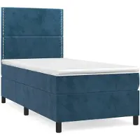 Syfax Cama box spring con colchón terciopelo azul oscuro 100x200 cm