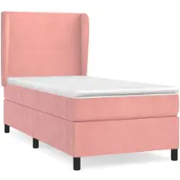 Syfax Cama box spring con colchón terciopelo rosa 90x200 cm