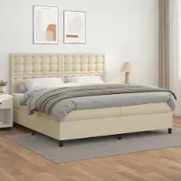Prolenta Maison Exclusive: Base de cama con somier y colchón, color crema, 200x200 cm, tapizada en cuero sintético