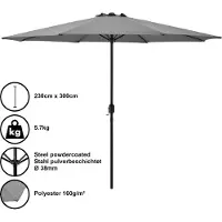 Casa.pro Parasol, toldo, parasol para mercado, parasol con manivela, color gris, 230x300 cm, 5,7 kg, acero, poliéster 160 g/m² []