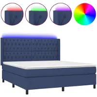 Syfax Cama box spring colchón y luces LED tela azul 160x200 cm