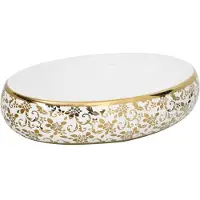 Syfax Lavabo sobre encimera ovalado cerámica blanco dorado 59x40x15cm