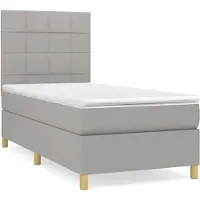 Syfax Cama box spring con colchón tela gris claro 100x200 cm