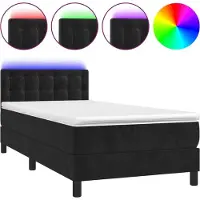 Syfax Cama box spring colchón y LED terciopelo negro 90x190 cm